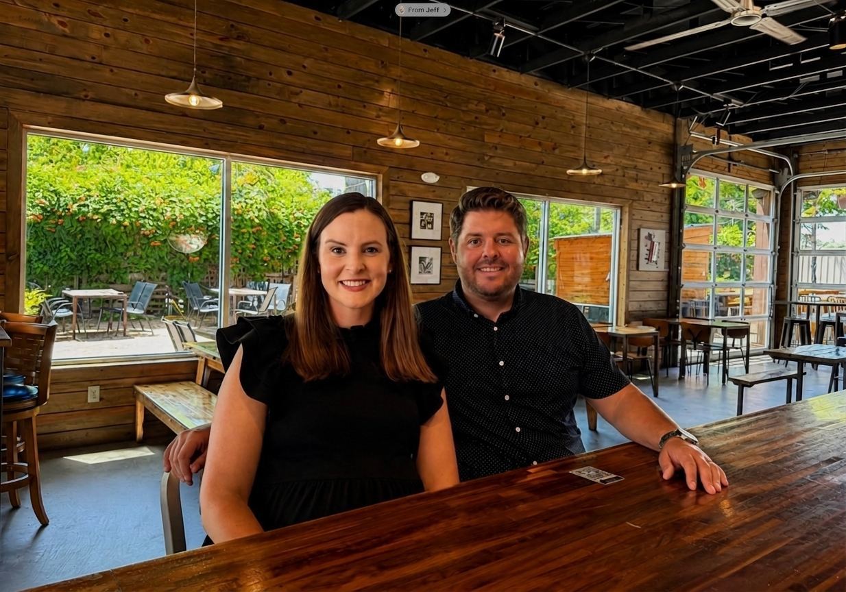 Matt and Hannah Burks behind the bar at Harvest House